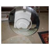 GLASS CHEST BOARD; ROUND MIRROR WITH APPLIED