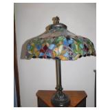 TABLE LAMP; CURVED STAINED GLASS; H:27" W: 19