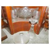 OVAL FRUIT BOWL; CANDLE HOLDER; TWO ETCHED