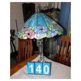 STAINED GLASS LAMP; MODERN CHROME/GLASS CENTER;