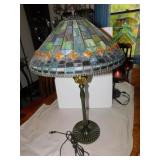 STAINED GLASS LAMP; TWO BULB; MULTICOLOR; BEADED