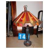 STAINED GLASS LAMP; 27"H 19 1/2"W; CUT OUT DESIGN