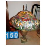 FLORAL STAINED-GLASS LAMP; METAL VASE BASE; TWO