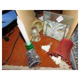 GLASS WATER GLOBE, OWL PAPERWEIGHT, PICTURE, ETC.