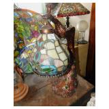 STAINED GLASSED LAMP WITH PEACOCK BASE 21"H