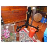 LARGE WOODEN EASEL, LED CANDLE, 2 GLASS AND WOOD