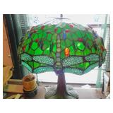 GREEN DRAGON FLY STAINED GLASS LAMP WITH
