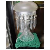 GLASS LAMP WITH CRYSTALS 12"H