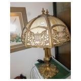 SLAG GLASS LAMP WITH GOLD TRIM 24"H