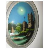 FRAMED PICTURE OF CASTLE WITH BUBBLE GLASS