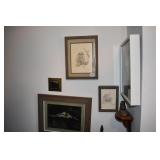 GROUP OF OWL PICTURES AND SMALL MIRROR AND