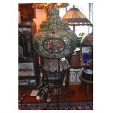 UNIQUE LEADED GLASS LAMP WITH METAL BASE MULTI