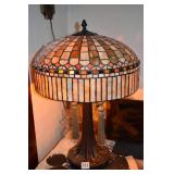 ORANGE AND YELLOW LEADED GLASS LAMP 23" H