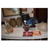 ALABASTER OWL PAPERWEIGHT, GLASS GLOBE, PICTURE