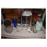 TWO MERCERIZED STYLE IKEA LIGHTS, OWL FIGURE,