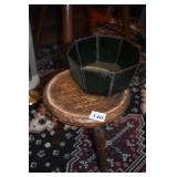 WOOD STOOL, GLASS LAMP RISER OR BASE