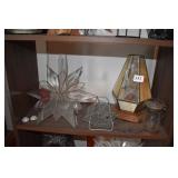 GLASS SNOWFLAKE, LEADED GLASS CANDLE HOLDER, ETC.