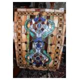 LEADED GLASS WINDOW HANGING WITH EASEL SEE PHOTO