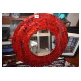 RED WALL HANGING MIRROR CIRCULAR