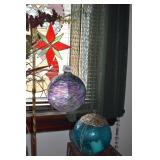 THREE HANGING ORNAMENTS, STAR, BALL, BALL WITH