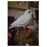 WOOD OWL ON PERCH 17"H