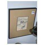 TWO OWL PRINTS ONE ORIENTAL PRINT FRAMED