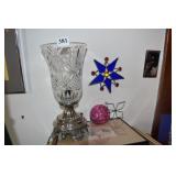 TABLE LAMP WITH CUT GLASS SHADE, AND TWO LEADED