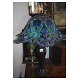 BLUE GLASS SHADE LAMP WITH METAL BASE