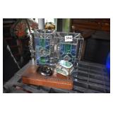 TWO LEADED G LASS CANDLE HOLDERS, AFRICAN MASK