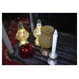 TWO LIGHT UP FIGURES, CANDLE HOLDER ETC.