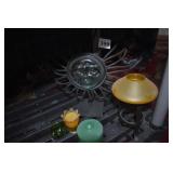 METAL SUN WITH GLASS FACE AND CANDLE HOLDERS