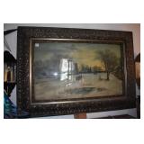 ANTIQUE FRAMED PICTURE OF CHRISTMAS EVE BY W C