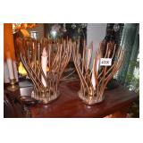 TWO CANDLE STICK LAMPS WITH CHROME SURROUND WITH