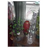 LIGHT UP TREE WITH GREEN FLOWERS, RED VASE,
