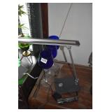 DESK LAMP, FLASHLIGHT, THREE VOTIVE GLASSES BLUE