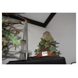 WOOD OWL AND TWO CANDLESTICK HOLDERS