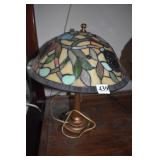 SMALL LEADED GLASS SHADE LAMP LEAF DESIGN 15" H