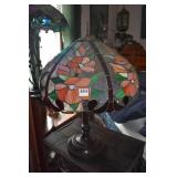 LEADED GLASS LAMP CLEAR SHADE WITH ORANGE FLOWERS
