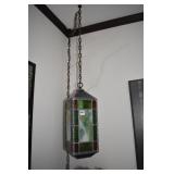 HANGING TORCH LIGHT, LEADED GLASS GREEN RED
