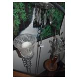 TWO METAL CANDLE HOLDERS 3 FT HIGH, WOOD STAND