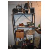SHELF UNIT AND CONTENTS, RADIO ETC.