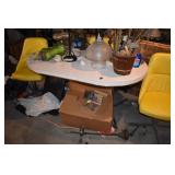 MID CENTURY FORMICA TOP TABLE THREE CHAIRS YELLOW