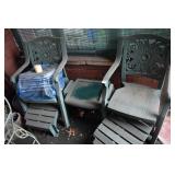 TWO GREEN CHAIRS PLASTIC AND TABLE