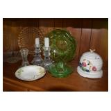 HONEY POT, CARNIVAL PLATE, GREEN DEPRESSION