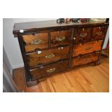 PINE 57" W DRESSER, 6 DRAWERS, 18" D X 33.5" H