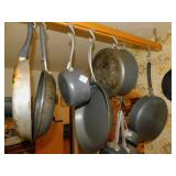 ASSORTED POTS & PANS, WISK, ETC.