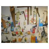 WALL TOOLS, SQUARES, SPARK PLUGS, HAND SAWS, ETC.