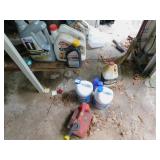 GAS CAN, CLOROX MOBIL 1, BAR & CHAIN OIL, ETC.