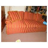 HENREDON SOFA, 87" RED & GOLD STRIPED, 2 ACCENT