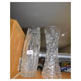 TWO TALL CLEAR CUT GLASS VASES 14"